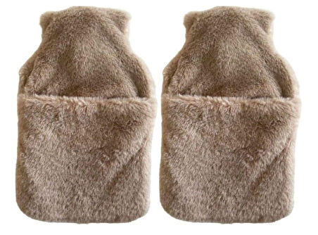 SICAK SU TORBASI 2 ADET,CEPLİ BEJ PELUŞ TERMOFOR 32,5x17,5cm  1500 ML