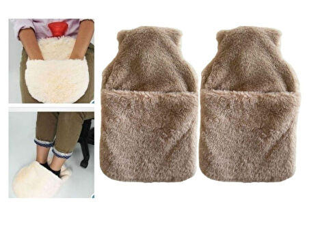 SICAK SU TORBASI 2 ADET,CEPLİ BEJ PELUŞ TERMOFOR 32,5x17,5cm  1500 ML