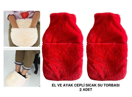 SICAK SU TORBASI 2 ADET,CEPLİ KIRMIZI PELUŞ TERMOFOR 32,5x17,5cm  1500 ML