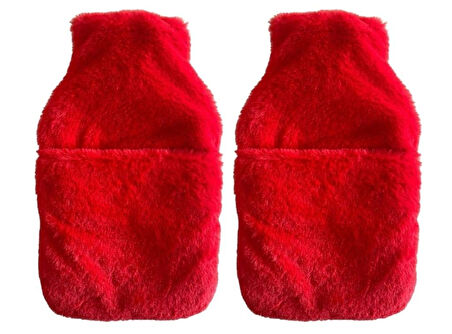 SICAK SU TORBASI 2 ADET,CEPLİ KIRMIZI PELUŞ TERMOFOR 32,5x17,5cm  1500 ML