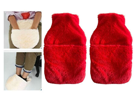 SICAK SU TORBASI 2 ADET,CEPLİ KIRMIZI PELUŞ TERMOFOR 32,5x17,5cm  1500 ML
