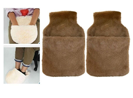 SICAK SU TORBASI 2 ADET,CEPLİ KAHVERENGİ PELUŞ TERMOFOR 32,5x17,5cm  1500 ML