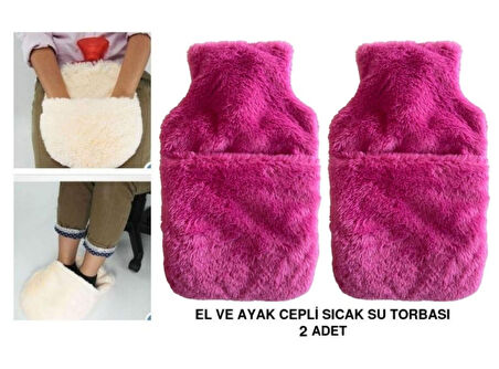 SICAK SU TORBASI 2 ADET,CEPLİ PEMBE PELUŞ TERMOFOR 32,5x17,5cm  1500 ML