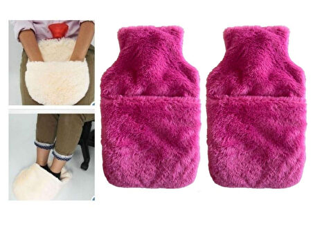 SICAK SU TORBASI 2 ADET,CEPLİ PEMBE PELUŞ TERMOFOR 32,5x17,5cm  1500 ML