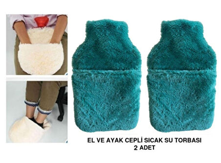 SICAK SU TORBASI 2 ADET,CEPLİ YEŞİL PELUŞ TERMOFOR 32,5x17,5cm  1500 ML