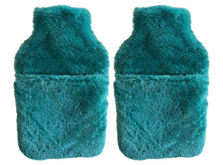 SICAK SU TORBASI 2 ADET,CEPLİ YEŞİL PELUŞ TERMOFOR 32,5x17,5cm  1500 ML