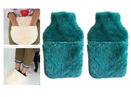 SICAK SU TORBASI 2 ADET,CEPLİ YEŞİL PELUŞ TERMOFOR 32,5x17,5cm  1500 ML