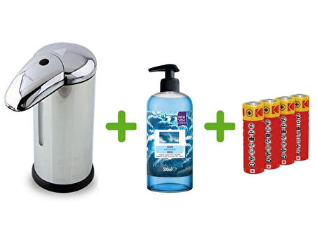 SENSÖRLÜ FOTOSELLİ SIVI SABUNLUK,PİLLER DAHİL 14X10X22CM VE BİR ADET 500 ML SIVI SABUN OKYANUS KOKULU