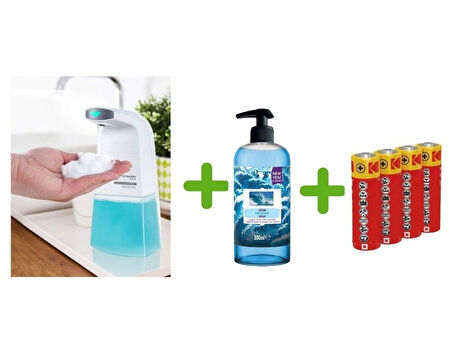SENSÖRLÜ FOTOSELLİ SIVI SABUNLUK,PİLLER DAHİL 21X10X5CM VE BİR ADET 500 ML SIVI SABUN OKYANUS KOKULU