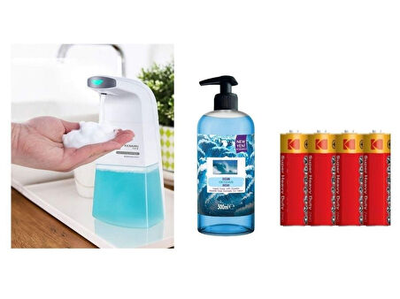 SENSÖRLÜ FOTOSELLİ SIVI SABUNLUK,PİLLER DAHİL 21X10X5CM VE BİR ADET 500 ML SIVI SABUN OKYANUS KOKULU