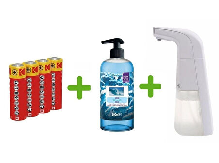 SENSÖRLÜ FOTOSELLİ SIVI SABUNLUK,PİLLER DAHİL 21X10X5CM VE BİR ADET 500 ML SIVI SABUN OKYANUS KOKULU