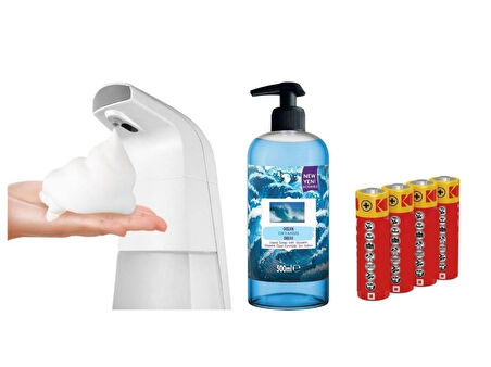 SENSÖRLÜ FOTOSELLİ SIVI SABUNLUK,PİLLER DAHİL 21X10X5CM VE BİR ADET 500 ML SIVI SABUN OKYANUS KOKULU