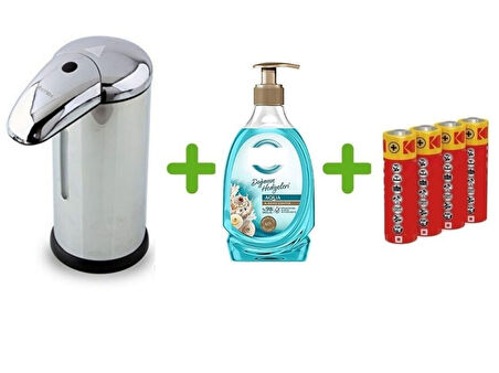SENSÖRLÜ FOTOSELLİ SIVI SABUNLUK,PİLLER DAHİL 14X10X22CM VE BİR ADET 392 ML SIVI SABUN AQUA VE DENİZ ESİNTİSİ