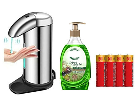 SENSÖRLÜ FOTOSELLİ SIVI SABUNLUK,PİLLER DAHİL 14X10X22CM VE BİR ADET 392 ML SIVI SABUN ZEYTİNYAĞI VE BERGAMOT