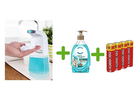 SENSÖRLÜ FOTOSELLİ SIVI SABUNLUK,PİLLER DAHİL 21X10X5CM VE BİR ADET 392 ML SIVI SABUN AQUA VE DENİZ ESİNTİSİ