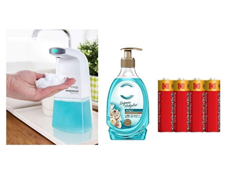 SENSÖRLÜ FOTOSELLİ SIVI SABUNLUK,PİLLER DAHİL 21X10X5CM VE BİR ADET 392 ML SIVI SABUN AQUA VE DENİZ ESİNTİSİ