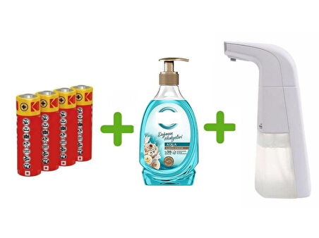 SENSÖRLÜ FOTOSELLİ SIVI SABUNLUK,PİLLER DAHİL 21X10X5CM VE BİR ADET 392 ML SIVI SABUN AQUA VE DENİZ ESİNTİSİ