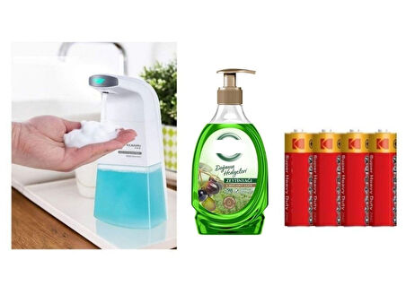 SENSÖRLÜ FOTOSELLİ SIVI SABUNLUK,PİLLER DAHİL 21X10X5CM VE BİR ADET 392 ML SIVI SABUN ZEYTİNYAĞI VE BERGAMOT
