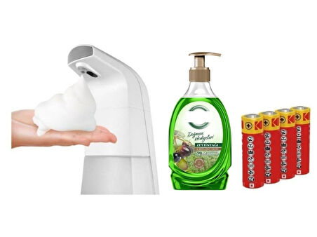 SENSÖRLÜ FOTOSELLİ SIVI SABUNLUK,PİLLER DAHİL 21X10X5CM VE BİR ADET 392 ML SIVI SABUN ZEYTİNYAĞI VE BERGAMOT