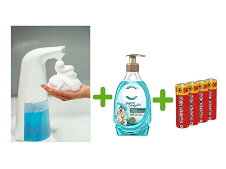 SENSÖRLÜ FOTOSELLİ SIVI SABUNLUK,PİLLER DAHİL 21X5X10CM VE BİR ADET 392 ML SIVI SABUN AQUA VE DENİZ ESİNTİSİ