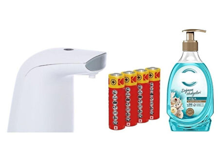 SENSÖRLÜ FOTOSELLİ SIVI SABUNLUK,PİLLER DAHİL 21X5X10CM VE BİR ADET 392 ML SIVI SABUN AQUA VE DENİZ ESİNTİSİ