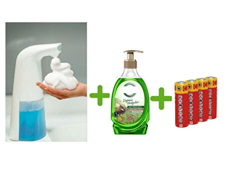 SENSÖRLÜ FOTOSELLİ SIVI SABUNLUK,PİLLER DAHİL 21X5X10CM VE BİR ADET 392 ML SIVI SABUN ZEYTİNYAĞI VE BERGAMOT