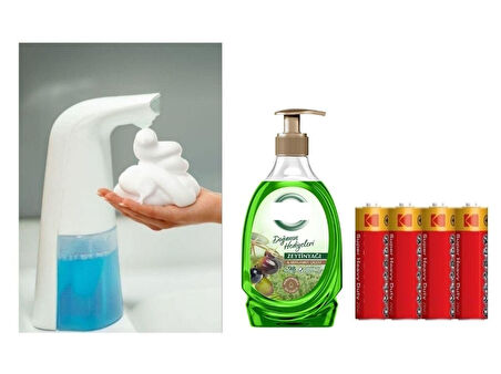 SENSÖRLÜ FOTOSELLİ SIVI SABUNLUK,PİLLER DAHİL 21X5X10CM VE BİR ADET 392 ML SIVI SABUN ZEYTİNYAĞI VE BERGAMOT