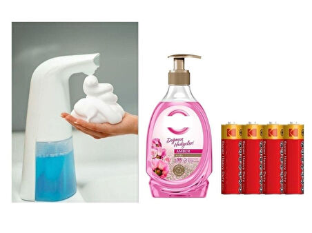 SENSÖRLÜ FOTOSELLİ SIVI SABUNLUK,PİLLER DAHİL 21X5X10CM VE BİR ADET 392 ML SIVI SABUN AMBER VE GÜL