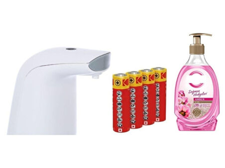 SENSÖRLÜ FOTOSELLİ SIVI SABUNLUK,PİLLER DAHİL 21X5X10CM VE BİR ADET 392 ML SIVI SABUN AMBER VE GÜL
