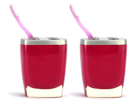 2 ADET DİŞ FIRÇALIK GRİ PEMBE POLİRESİN 8X4X11CM BANYO SETİ