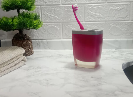 2 ADET DİŞ FIRÇALIK GRİ PEMBE POLİRESİN 8X4X11CM BANYO SETİ