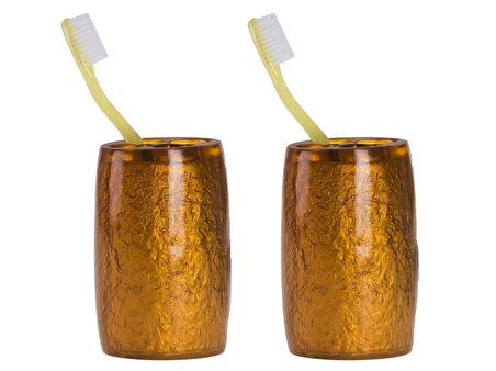 2 ADET DİŞ FIRÇALIK ALTIN RENKLİ POLİRESİN  5X5X7CM BANYO SETİ