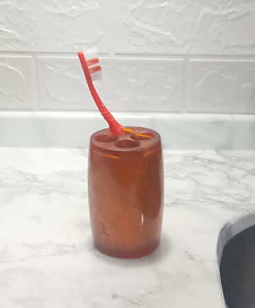 2 ADET DİŞ FIRÇALIK ALTIN RENKLİ POLİRESİN  5X5X7CM BANYO SETİ