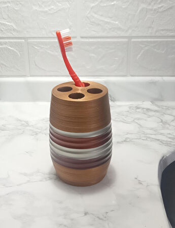 2 ADET DİŞ FIRÇALIK METALİK KAHVE POLİRESİN 6X6X12CM BANYO SETİ