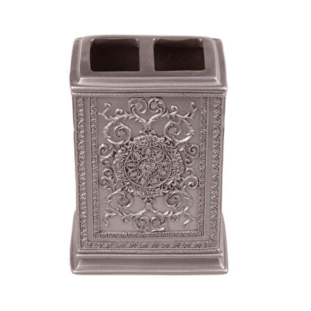 2 ADET DİŞ FIRÇALIK DEKORATİF İŞLEMELİ GÜMÜŞ POLİRESİN 8X6X11CM