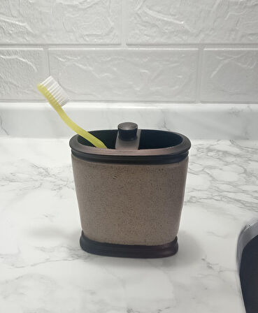 2 ADET DİŞ FIRÇALIK BRONZ KUMLU POLİRESİN 10X12X5CM BANYO SETİ