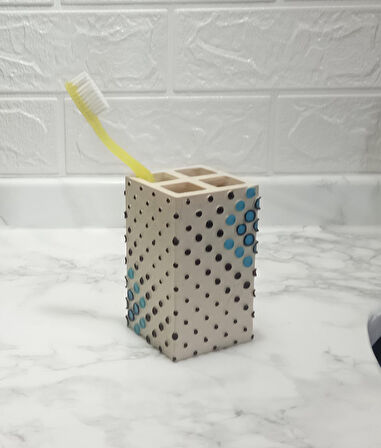 2 ADET DİŞ FIRÇALIK PUANLI POLİRESİN 6X6X10CM BANYO SETİ