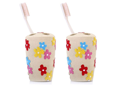 2 ADET DİŞ FIRÇALIK RENKLİ PAPATYALI POLİRESİN 5X5X11CM BANYO SETİ