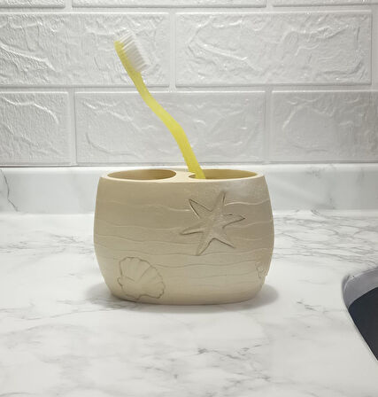 2 ADET DİŞ FIRÇALIK İSTİRİDYE POLİRESİN 10X10X9CM BANYO SETİ