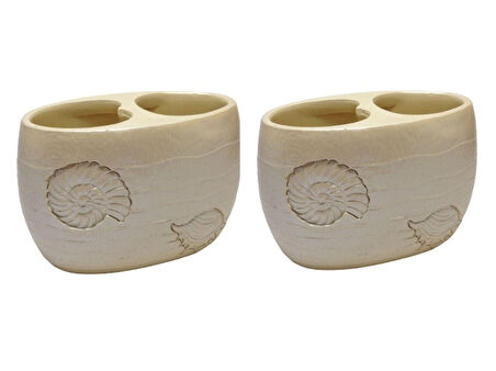 2 ADET DİŞ FIRÇALIK İSTİRİDYE POLİRESİN 10X10X9CM BANYO SETİ