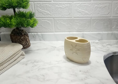 2 ADET DİŞ FIRÇALIK İSTİRİDYE POLİRESİN 10X10X9CM BANYO SETİ