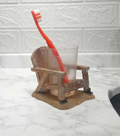 2 ADET DİŞ FIRÇALIK VE MACUNLUK SANDALYE POLİRESİN 13X11X10CM 200ML BANYO SETİ