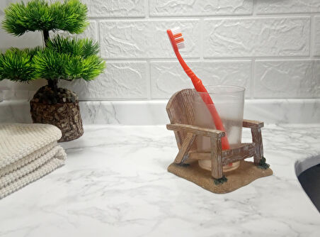 2 ADET DİŞ FIRÇALIK VE MACUNLUK SANDALYE POLİRESİN 13X11X10CM 200ML BANYO SETİ