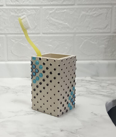 2 ADET DİŞ FIRÇALIK VE MACUNLUK PUANLI POLİRESİN 6X6X10CM 200ML BANYO SETİ