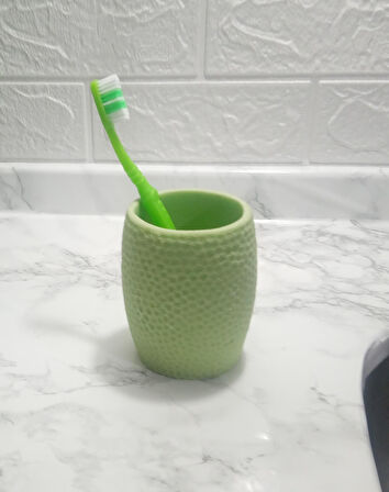 2 ADET DİŞ FIRÇALIK,MACUNLUK YEŞİL PETEK DESENLİ POLİRESİN 8X8X10CM 400ML BANYO SETİ