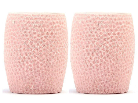 2 ADET DİŞ FIRÇALIK,MACUNLUK PEMBE PETEK DESENLİ POLİRESİN 8X8X10CM 400ML BANYO SETİ