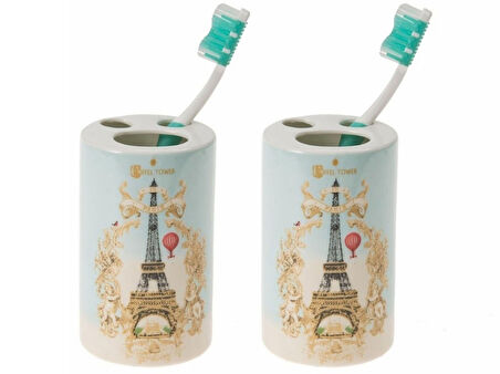 2 ADET SERAMİK DİŞ FIRÇALIK ROMANTİK YEŞİL MODEL 7X7X11CM BANYO SETİ