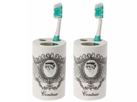 2 ADET SERAMİK DİŞ FIRÇALIK KRALİÇE MODEL 7X7X11CM BANYO SETİ