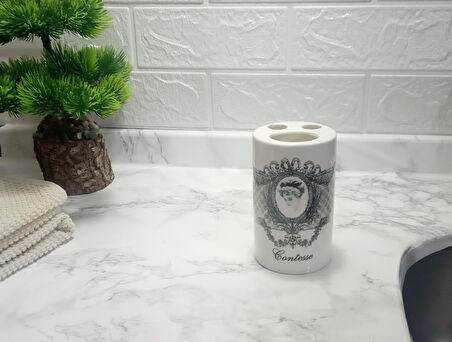 2 ADET SERAMİK DİŞ FIRÇALIK KRALİÇE MODEL 7X7X11CM BANYO SETİ