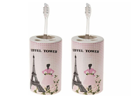 2 ADET SERAMİK DİŞ FIRÇALIK EYFEL KULESİ MODEL 7X7X11CM BANYO SETİ